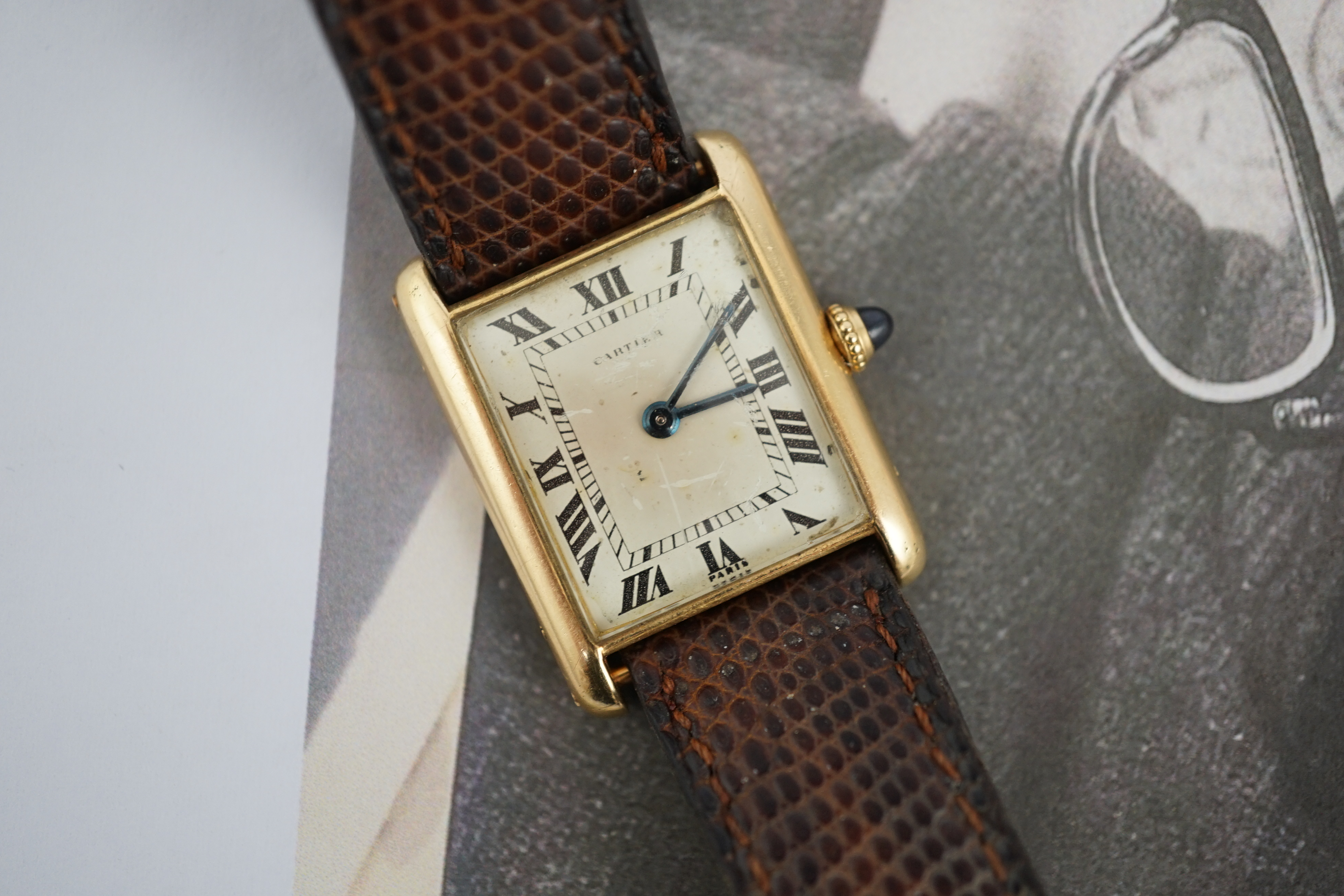 Richard Avedon (American, 1923-2004), a Cartier 18ct. gold tank manual wind wrist watch